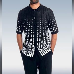 Suitmens Black Criss Cross Pattern Short Sleeve  cardigan
